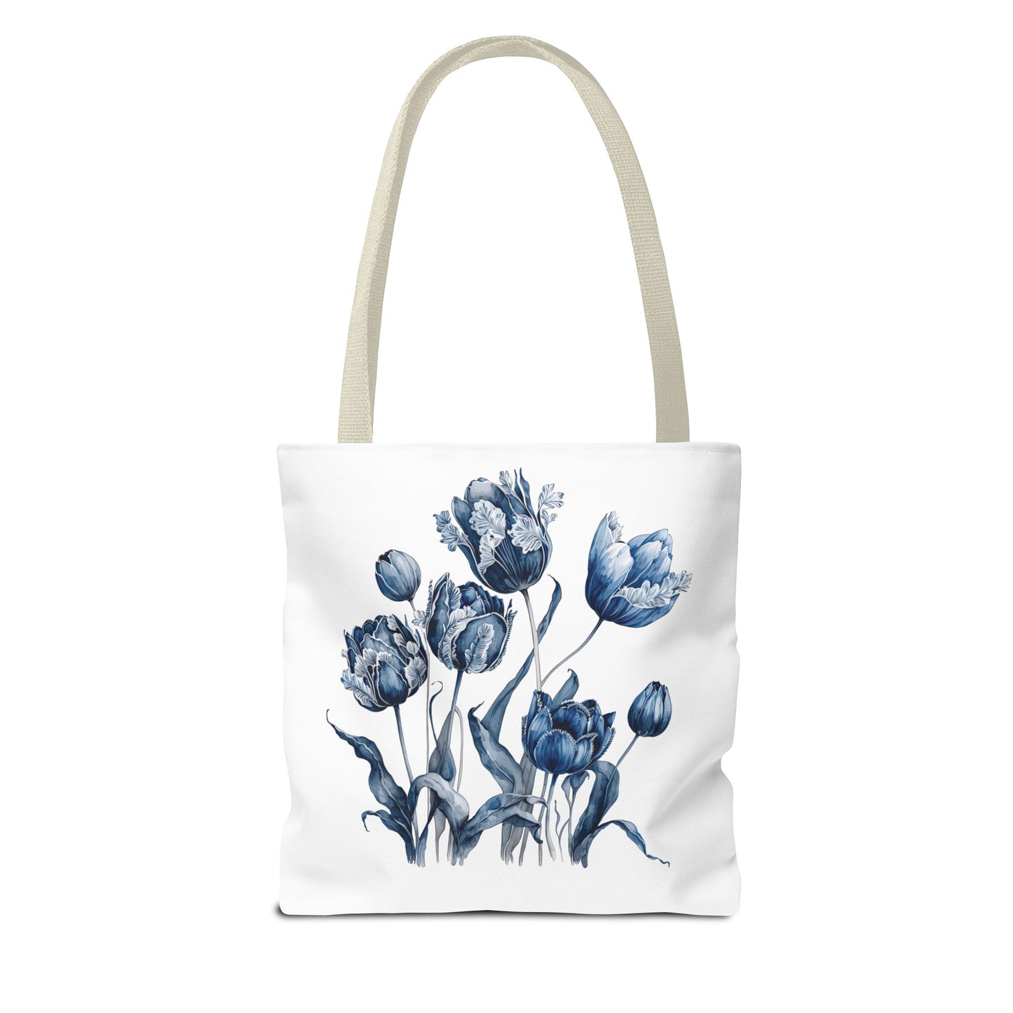 Flowers in Blue Hue Watercolor Tote Bag: A stylish, durable tote featuring a blue floral design, ideal for daily errands or travel.