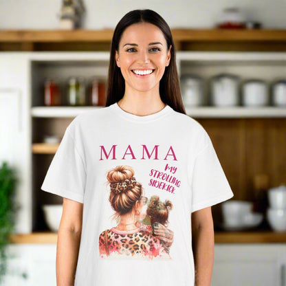 MAMA - My Strolling Sidekick T-Shirt: A relaxed-fit, unisex garment-dyed tee featuring a heartfelt design, perfect for celebrating the mother-child bond. Ideal for casual wear, with durable double-needle stitching and soft cotton fabric.