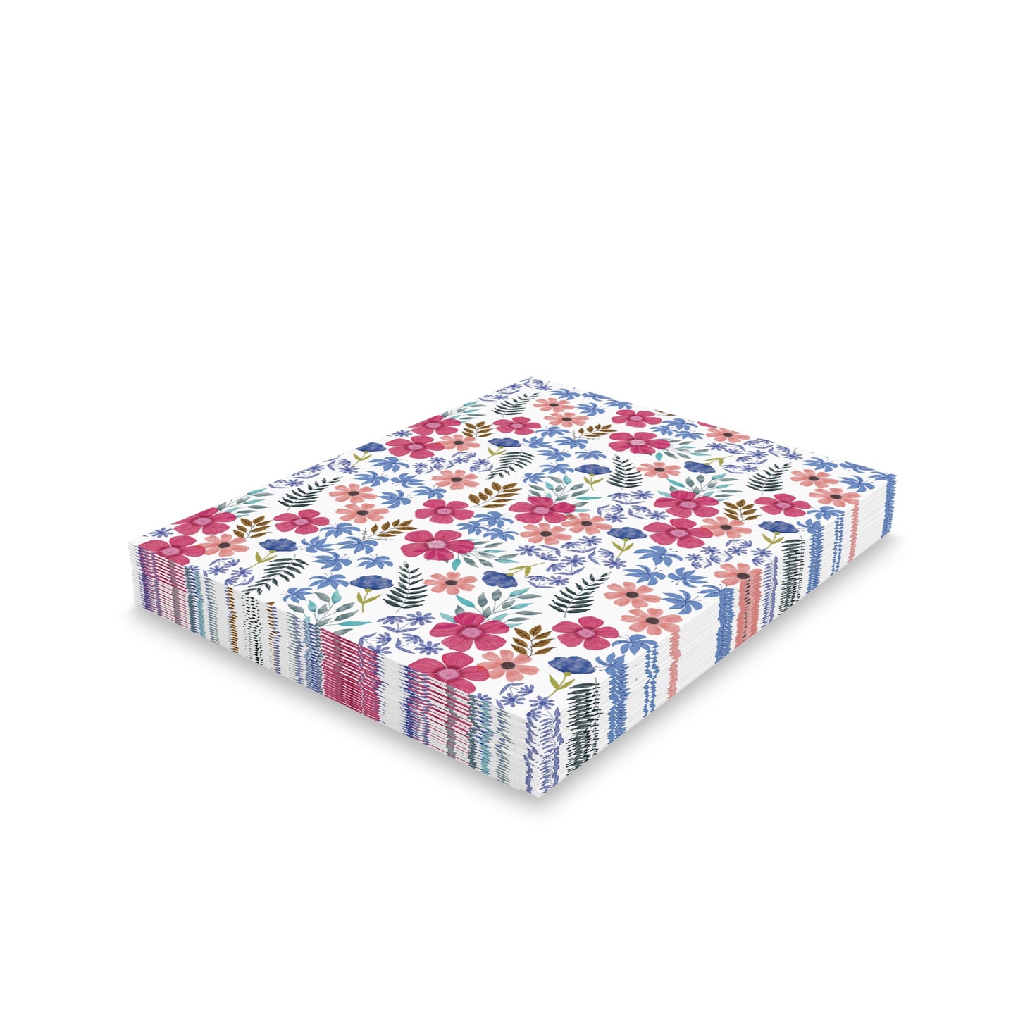 Floral Wildflower Greeting Cards — Pack of 8/16/24, featuring vibrant, hand-drawn wildflowers on a matte-finish, white background, neatly stacked. Ideal for sending cheerful, personal messages with a touch of springtime joy.