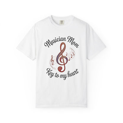 Musician Mom T-Shirt with a relaxed fit and crew neckline, featuring durable double-needle stitching, ideal for casual or semi-formal wear, embodying FireBrook Essentials' commitment to comfort and style.