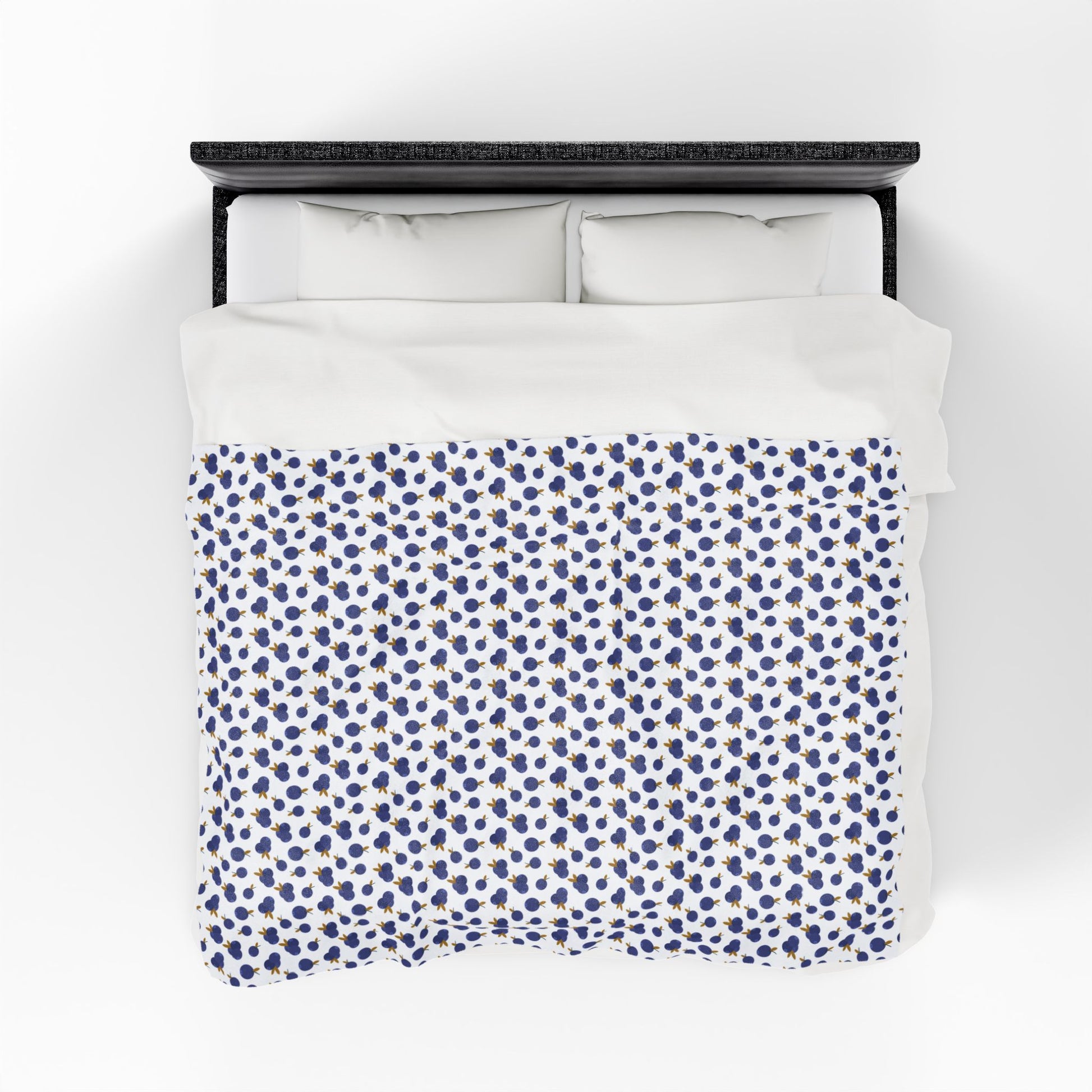 Plush Blanket - Blueberry Pattern: A cozy, blueberry-patterned blanket, showcasing a plush texture, ideal for snuggling. Perfect for enhancing home decor with comfort and style, reflecting FireBrook Designs' uplifting essence.