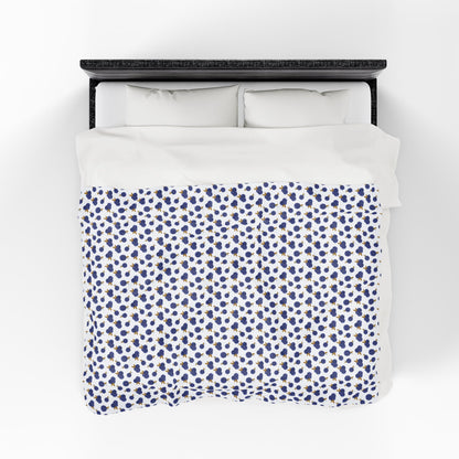 Plush Blanket - Blueberry Pattern: A cozy, blueberry-patterned blanket, showcasing a plush texture, ideal for snuggling. Perfect for enhancing home decor with comfort and style, reflecting FireBrook Designs' uplifting essence.