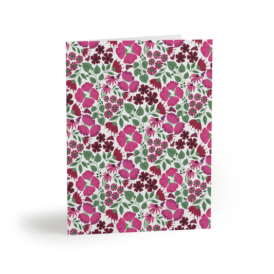 Floral Greeting Cards — Pack of 8/16/24, showcasing a vibrant matte-finish card with a cheerful botanical pattern, perfect for sending thoughtful messages. Includes matching white envelope, enhancing joyful, personal expression.