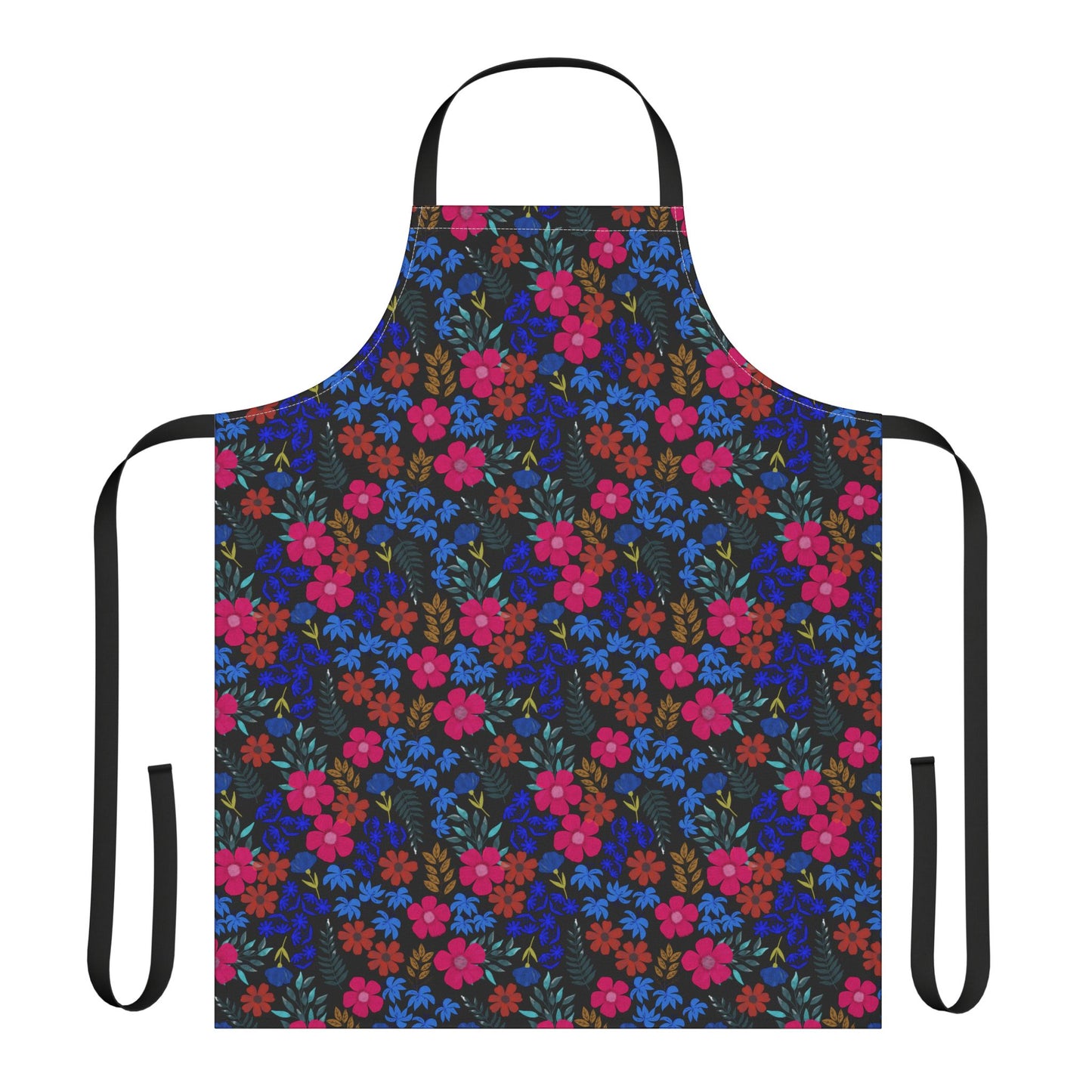 Apron Floral Design showcases a vibrant, multicolored floral pattern on a full-coverage apron with black straps, embodying FireBrook Essentials' blend of style and practicality for joyful kitchen experiences.