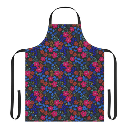 Apron Floral Design showcases a vibrant, multicolored floral pattern on a full-coverage apron with black straps, embodying FireBrook Essentials' blend of style and practicality for joyful kitchen experiences.