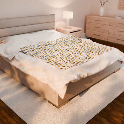 Velveteen Plush Blanket - Lemon Pattern exudes summery vibes with its cheerful lemon design, ideal for cozying up or gifting. Crafted with durable polyester, it's perfect for brightening any living space.