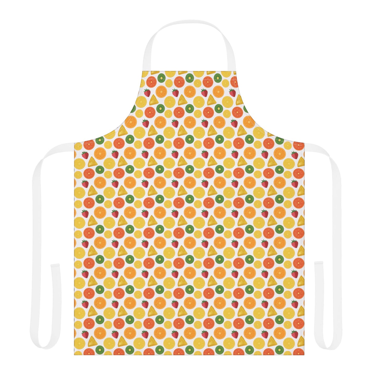 Apron, Fruit Slices Pattern, 5-Color Straps: A vibrant apron featuring a playful fruit slices design, perfect for creative cooking or crafting, embodying FireBrook Essentials' joyful and stylish approach to everyday life.