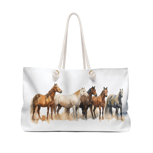 Weekender Bag - Horse Print: A close-up of a stylish, spacious weekender bag featuring a detailed horse design, perfect for travel and adding equestrian charm to any journey.
