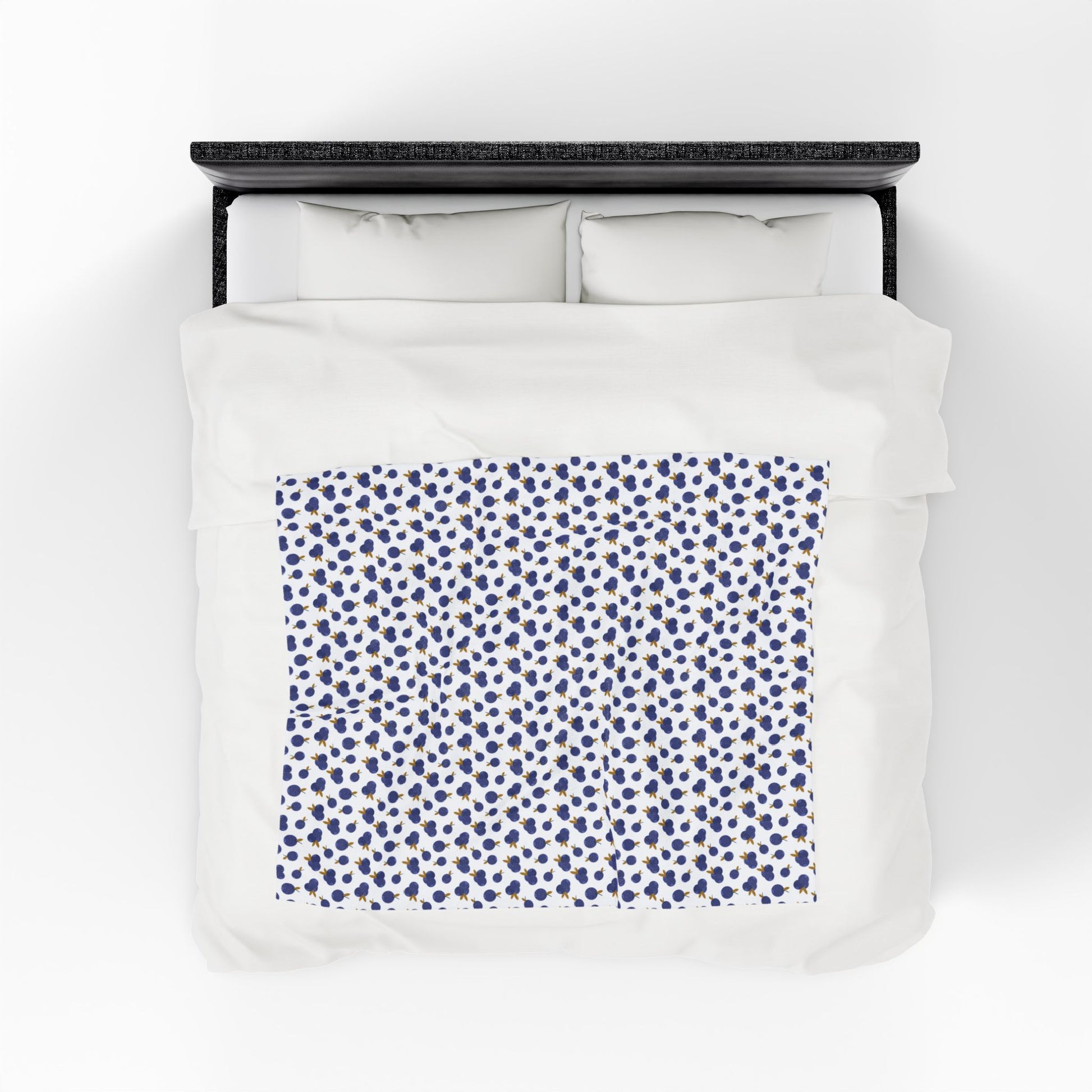 Plush Blanket - Blueberry Pattern from FireBrook Designs, showcasing cozy white fabric adorned with delicate blue berry motifs, ideal for enhancing home decor with warmth and comfort.