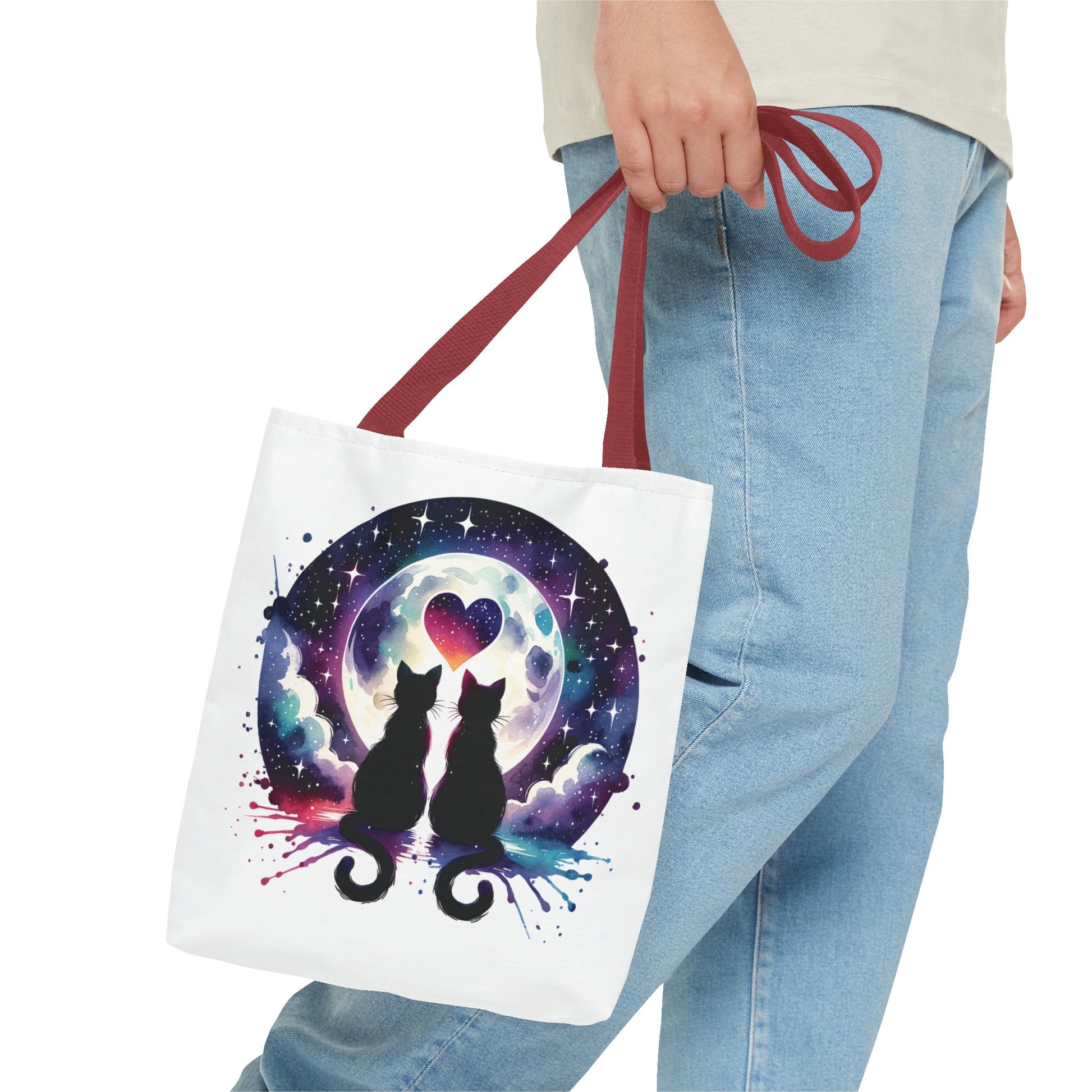 Copy of Cat Lovers Under the Moon Tote Bag showcases a playful design, perfect for carrying essentials. With durable polyester, reinforced handles, and spacious boxed corners, it's ideal for adding feline charm to daily activities.