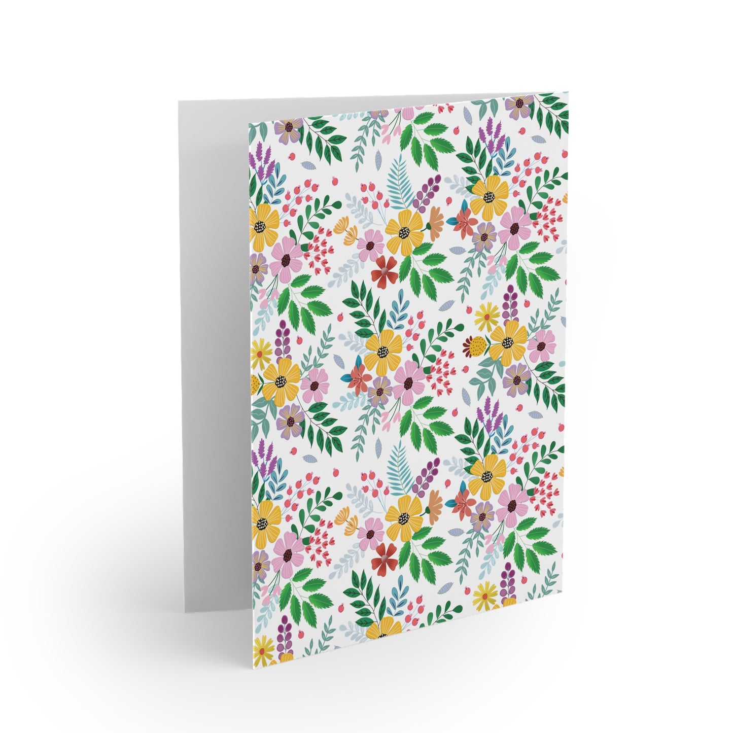 Floral Greeting Cards — Pack of 8/16/24 feature vibrant, hand-drawn wildflowers on a white background, creating a cheerful, springtime feel. Perfect for heartfelt messages, each card includes a matching envelope.