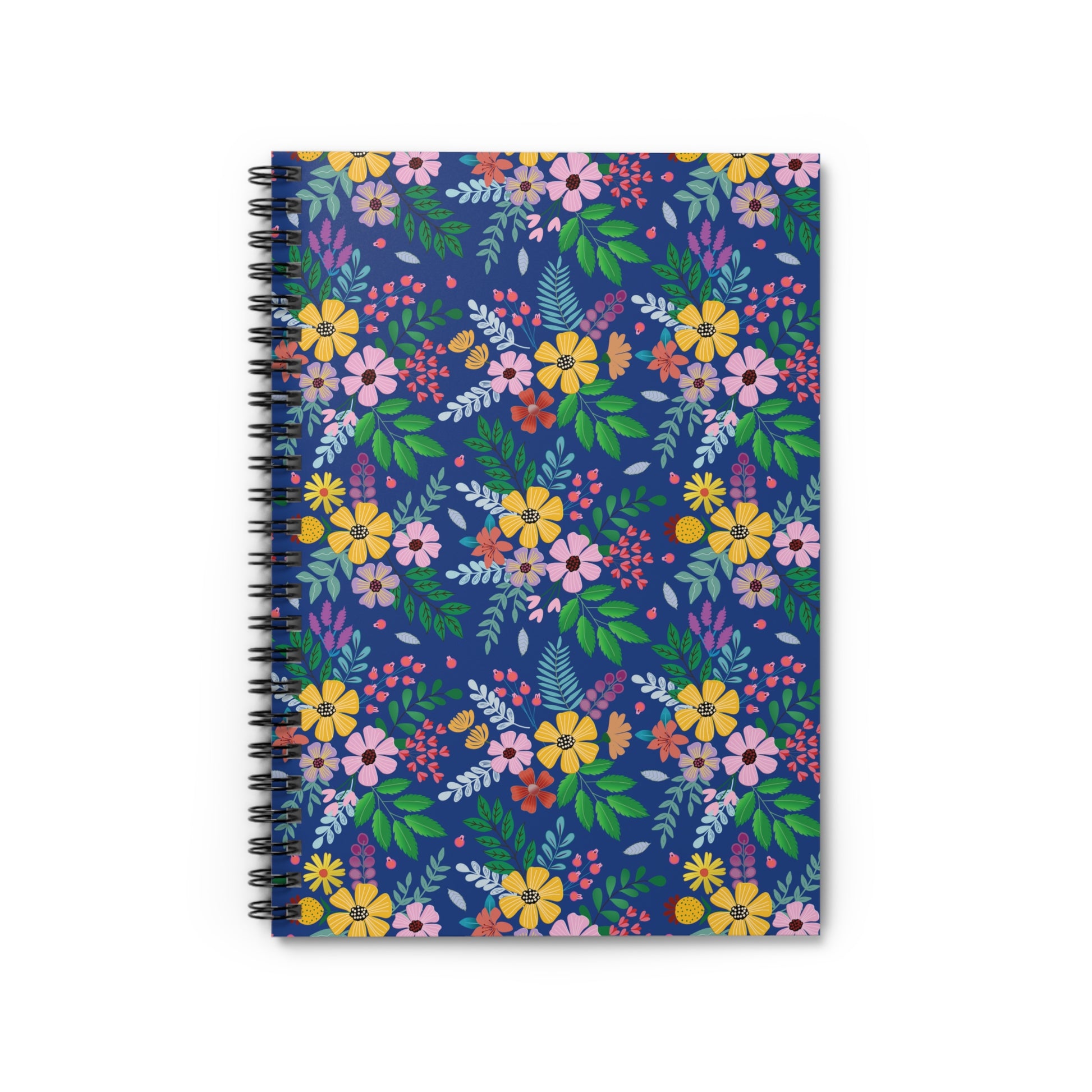 SPIRAL NOTEBOOK, DURABLE COVER, RULED, 6X8 – BOTANICAL BURST features a vibrant floral cover with a sturdy black wire binding, perfect for joyful, eco-friendly, on-the-go note-taking.