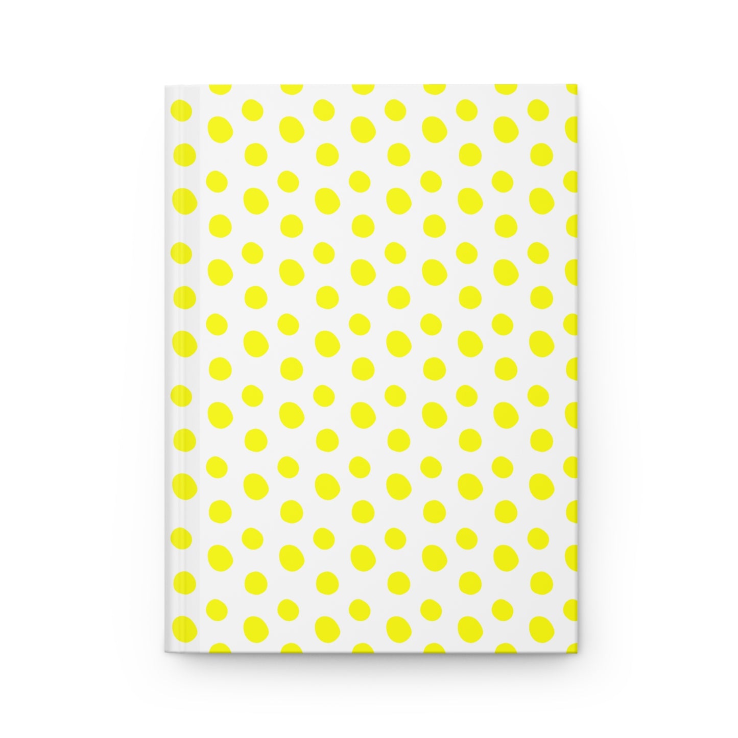 HARDCOVER JOURNAL, MATTE, RULED, 5X7, SEWN BIND, CLEAN-TEAR PAGES – POLKA DOTS, YELLOW; showcases a white cover adorned with bright yellow polka dots, embodying FireBrook Essentials' vibrant, joyful design ethos.
