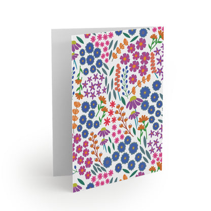 Floral Greeting Cards — Pack of 8/16/24 features a vibrant floral pattern on the cover, ideal for sending thoughtful messages. Includes a white envelope, with a blank or customizable interior.
