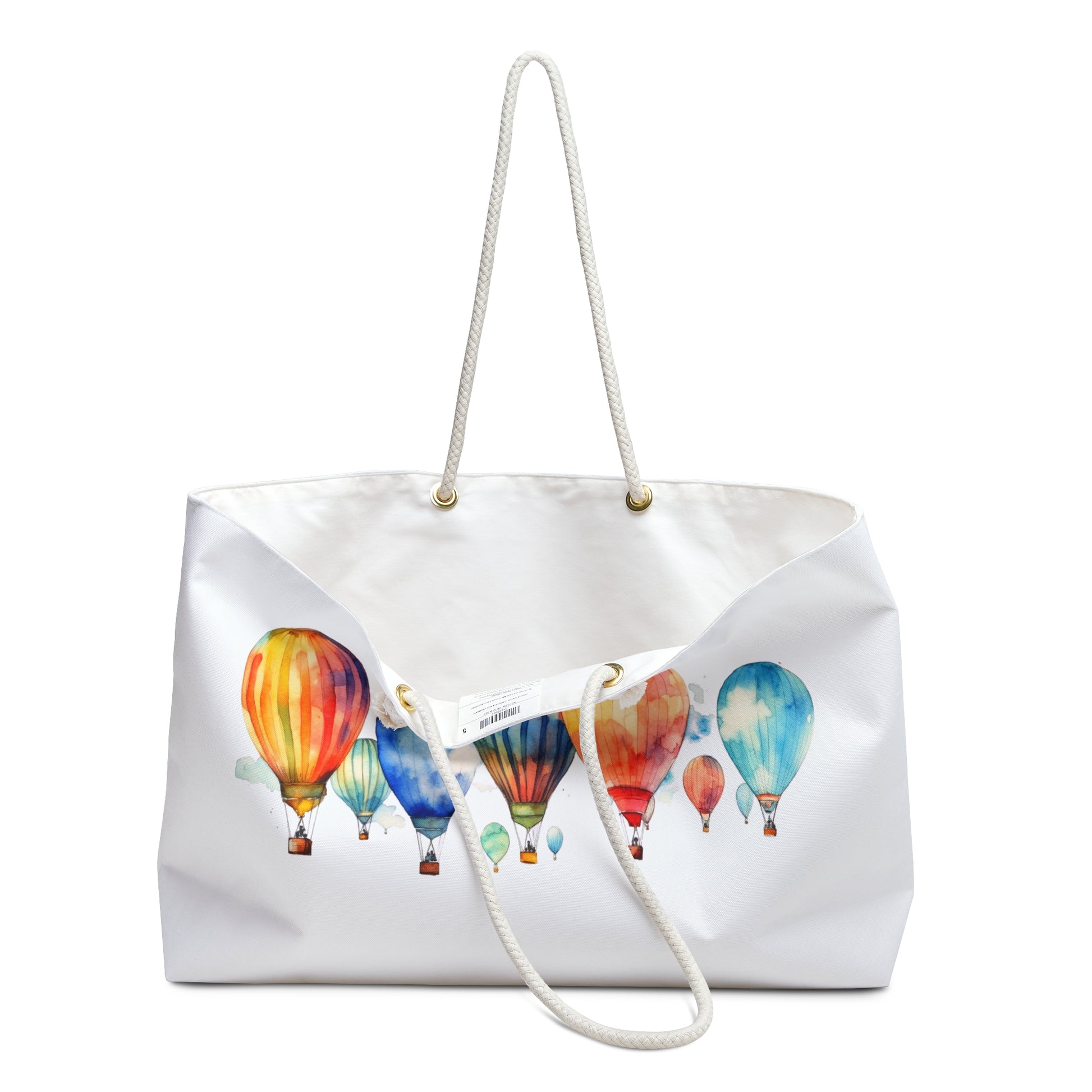 Weekender Bag - Air Balloon Festival Travel Tote features whimsical hot air balloon design, perfect for adventurous travelers and festival-goers, with stylish rope handles and spacious interior for travel essentials.