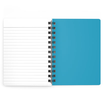 SPIRAL JOURNAL, DURABLE GLOSSY COVER, RULED, 5X7 features a blank college-ruled page alongside a solid blue cover, with a removable spiral binding for easy page management.
