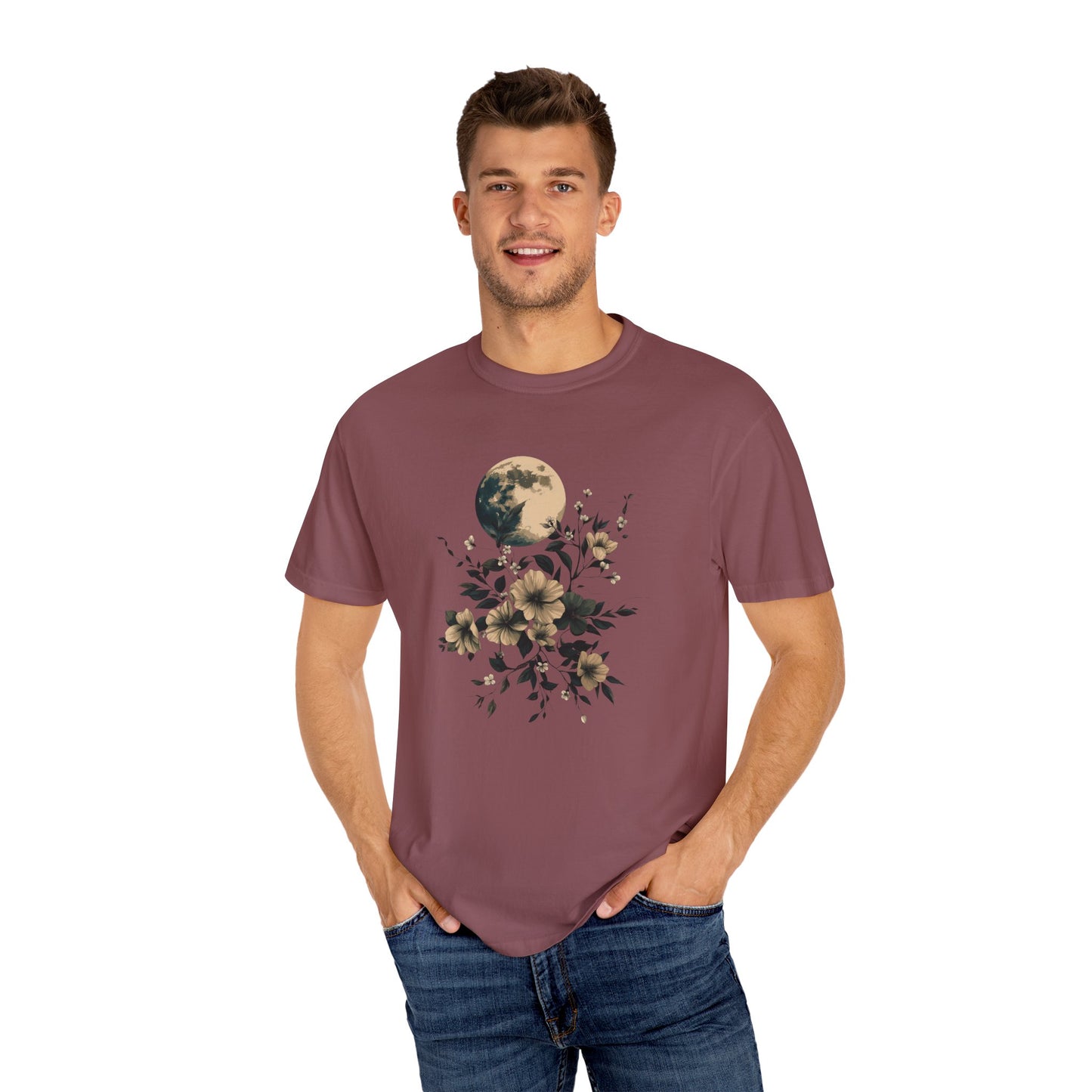 Full Moon & Floral Watercolor T-Shirt