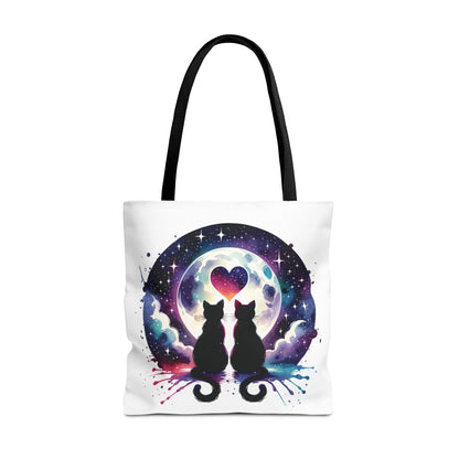 The Copy of Cat Lovers Under the Moon Tote Bag features a whimsical cat-themed design, perfect for adding charm to your daily essentials. Durable polyester with reinforced handles, available in three sizes.