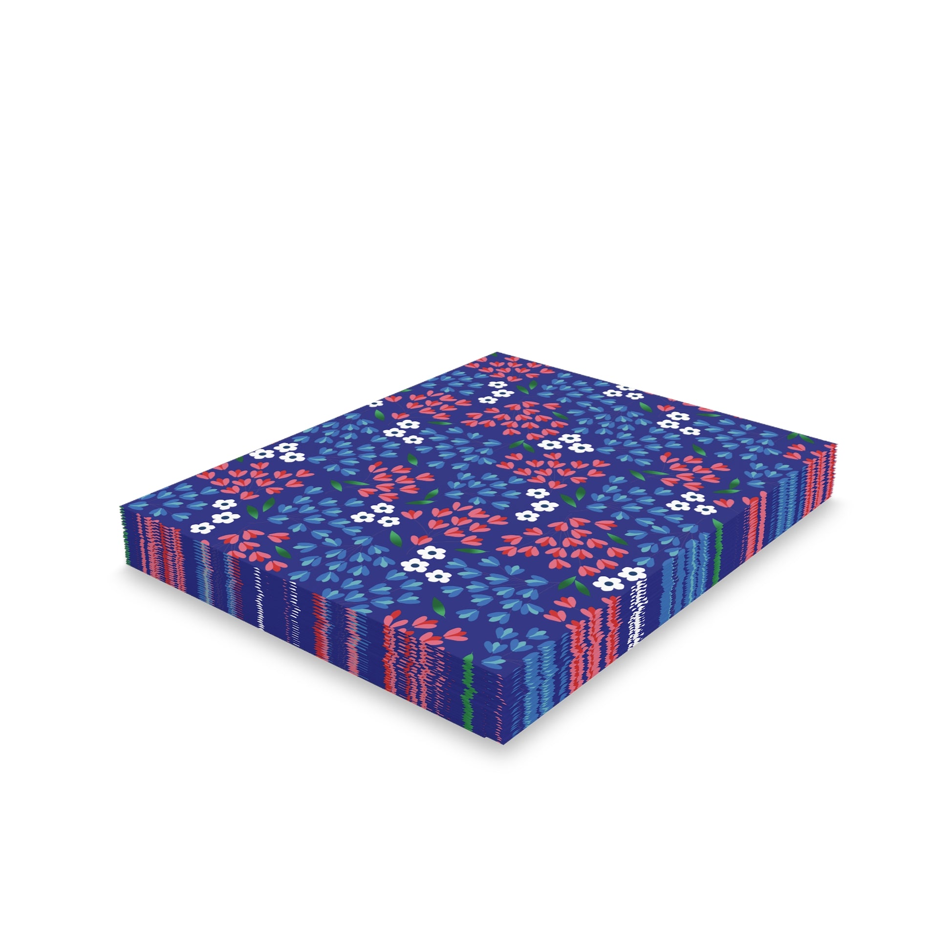 Floral Wildflower Greeting Cards — Pack of 8/16/24 features decorative paper napkins with vibrant red, white, and light-blue floral designs, perfect for sending messages of gratitude and joy. Matching envelopes included.