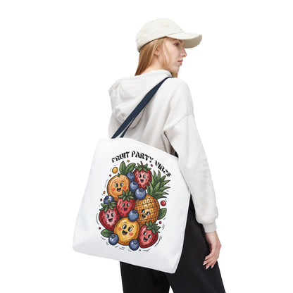 Fruit Party Tote Bag - Fun Summer Vibes: A spacious polyester bag with reinforced handles and boxed corners, ideal for colorful summer outings, shopping, and beach trips; embodies FireBrook Essentials' joyful, uplifting design ethos.