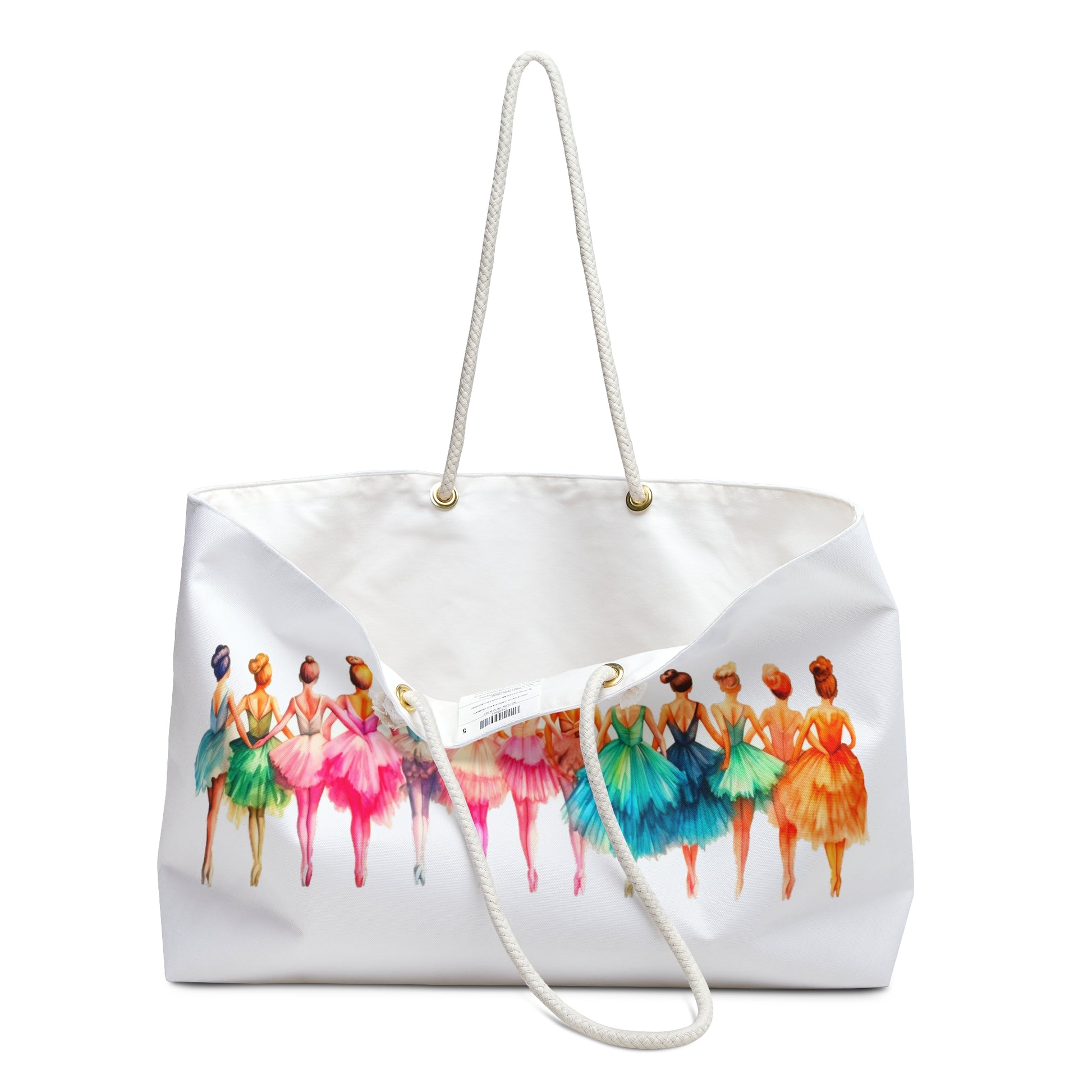 Weekender Bag - Ballet Girls Design: A close-up of a stylish weekender bag featuring elegant ballet girls. The bag includes rope handles for comfort and ample storage, perfect for dance enthusiasts and ballet lovers.