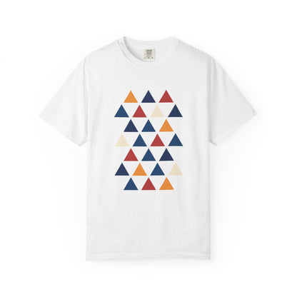 Geometric Triangle Grid T-Shirt showcasing a bold pattern of equilateral triangles in a modern, minimalist design. Perfect for adding a stylish touch to casual or special occasion outfits.