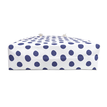 Weekender Bag - Blue Polka Dots Travel Tote with stylish polka dot pattern, spacious interior, and convenient rope handles, perfect for weekend trips and holidays, embodying FireBrook Essentials' commitment to joyful, functional design.
