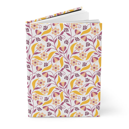 HARDCOVER JOURNAL, MATTE, RULED, 5X7, SEWN BIND, CLEAN-TEAR PAGES – FLORAL VINE: A journal with a floral pattern cover, featuring durable matte finish, sewn binding, and perforated lined pages for easy removal.