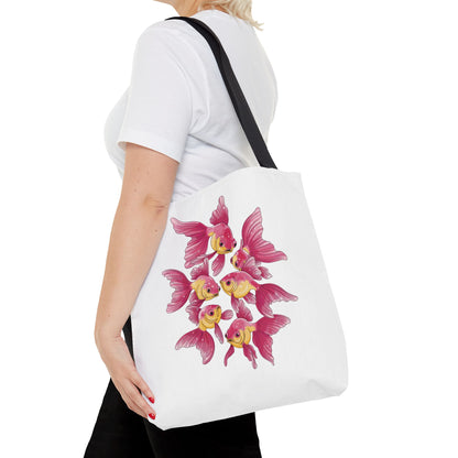 Fish Tote Bag - School of Fish Design: A polyester tote showcasing a serene fish pattern, ideal for marine enthusiasts. Durable with reinforced handles and boxed corners, perfect for carrying essentials.
