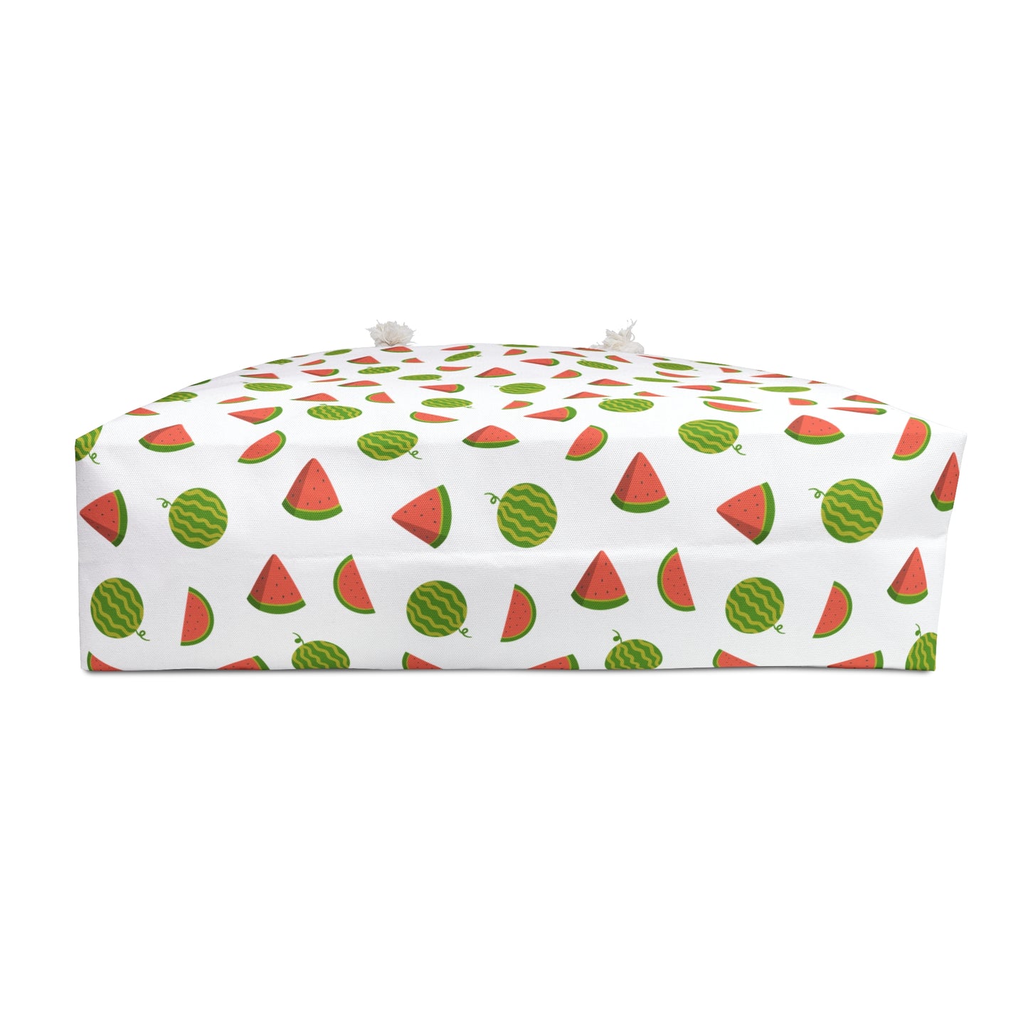 Watermelon Confetti Pattern Weekender Bag – Fun Summer Travel Tote features a playful watermelon design with green and yellow hues, black dot seeds, and durable rope handles, offering a vibrant, spacious travel accessory.