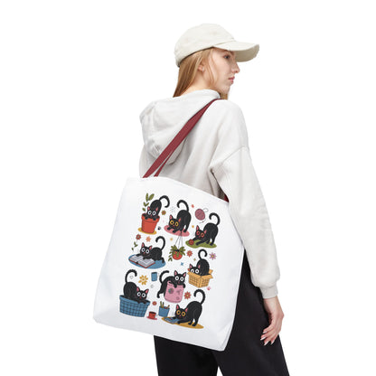 Cat Tote Bag - Curious Cat Design: A whimsical tote bag showcasing a playful cat illustration, ideal for cat lovers. Perfect for errands or outings, combining durability with unique artistic flair.