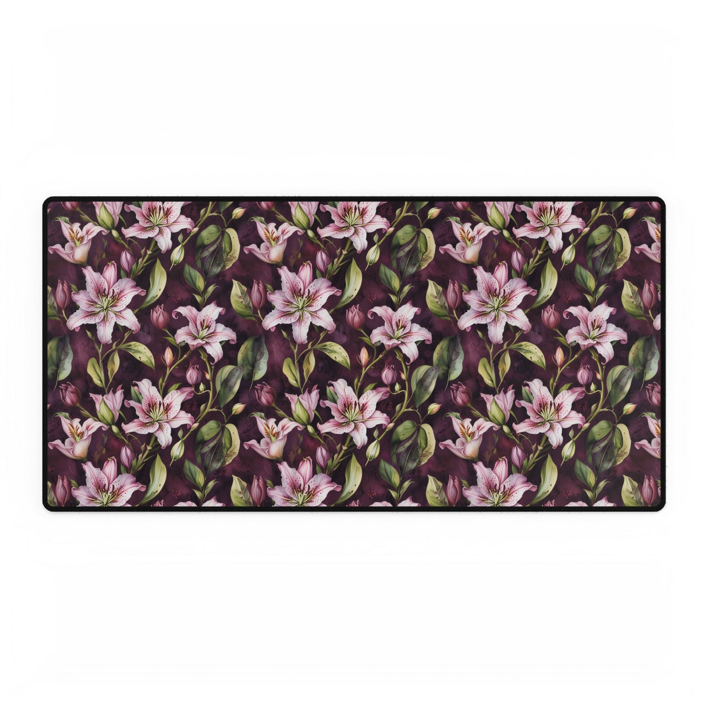 Lilies Floral Desk Mat - Elegant Workspace Accessory featuring intricate floral patterns, ideal for home offices or gaming stations. Enhances decor with its smooth surface for easy mouse gliding.