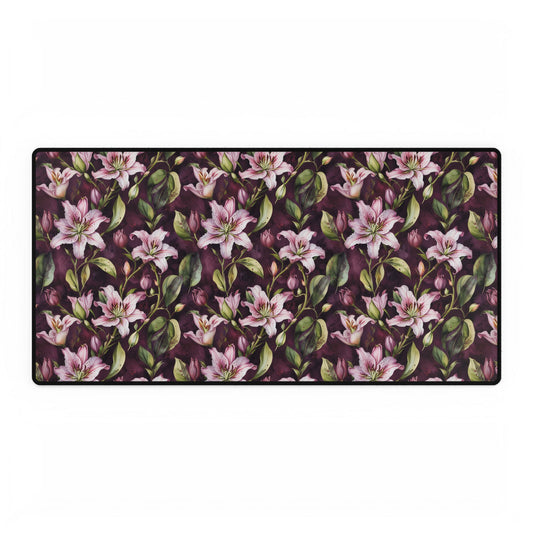 Lilies Floral Desk Mat - Elegant Workspace Accessory featuring intricate floral patterns, ideal for home offices or gaming stations. Enhances decor with its smooth surface for easy mouse gliding.