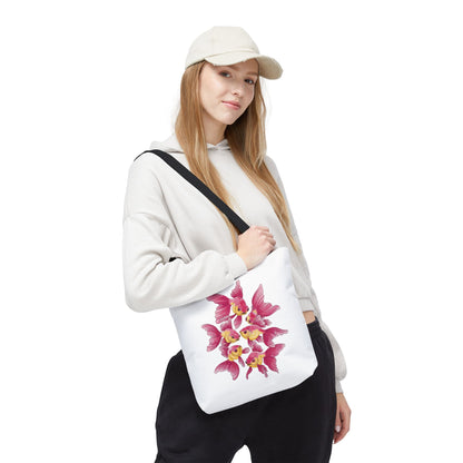 Fish Tote Bag - School of Fish Design: A durable polyester tote bag featuring a tranquil school of fish design, ideal for carrying essentials, perfect for marine enthusiasts and beach trips.