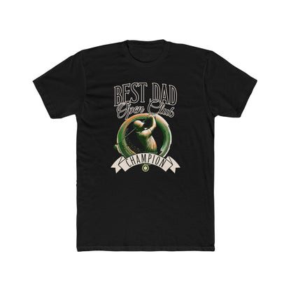 Best Dad Open Club Golf T-Shirt showcasing a relaxed fit, ribbed knit collar, and side seams for structure, ideal for golf-loving dads. Perfect for casual outings or special occasions.