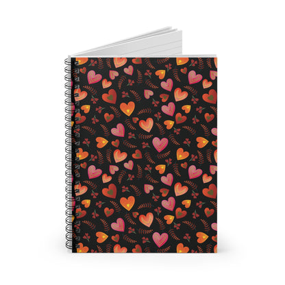 SPIRAL NOTEBOOK, DURABLE COVER, RULES, 6X8; features a striking heart and leaf motif on sturdy cover, designed for durability and easy page removal, ideal for joyful, on-the-go note-taking.