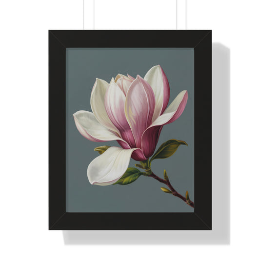 Vertical Poster - Magnolia Flower Design showcasing detailed close-ups of white and pink petals, capturing the essence of tranquility and elegance, ideal for home decor or gifting by FireBrook Designs.