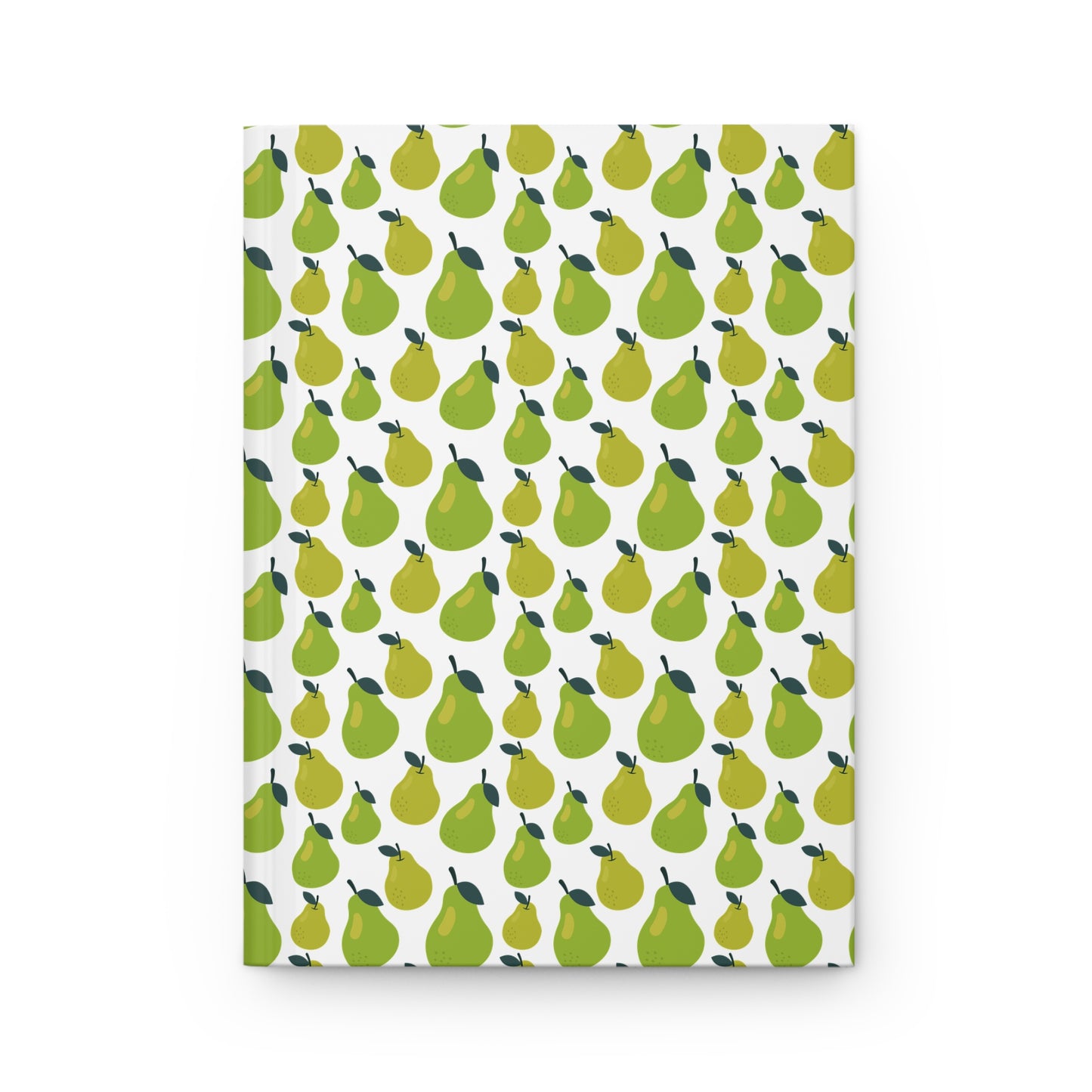 HARDCOVER JOURNAL, MATTE, RULED, 5X7, SEWN BIND, CLEAN-TEAR PAGES – PEAR features a durable matte cover with a stylized green pear pattern, offering 150 lined pages for versatile note-taking.