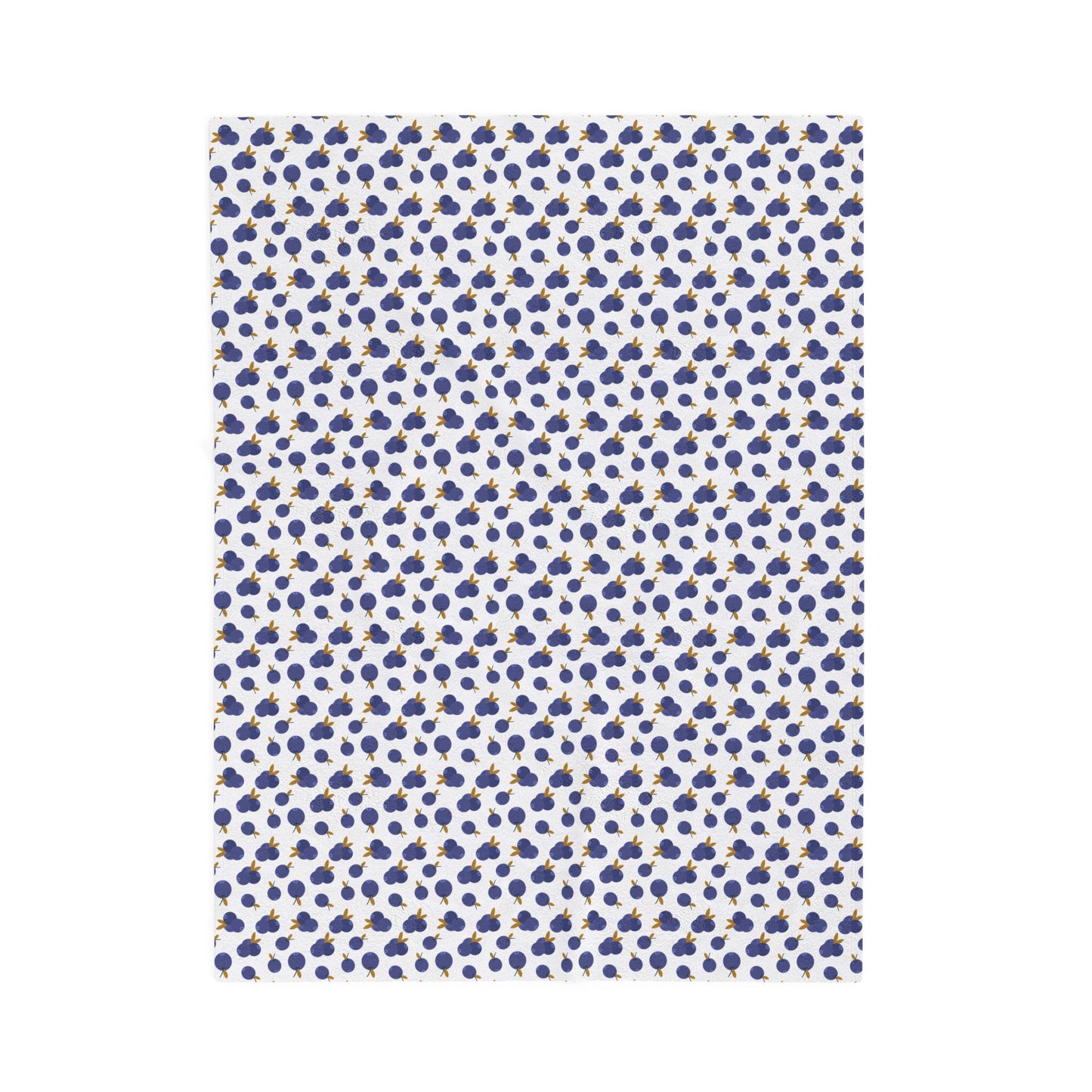 Plush Blanket - Blueberry Pattern, featuring a cozy design with a repeating motif of blue berries, perfect for adding warmth and style to your home decor. Ideal for snuggling on chilly evenings.