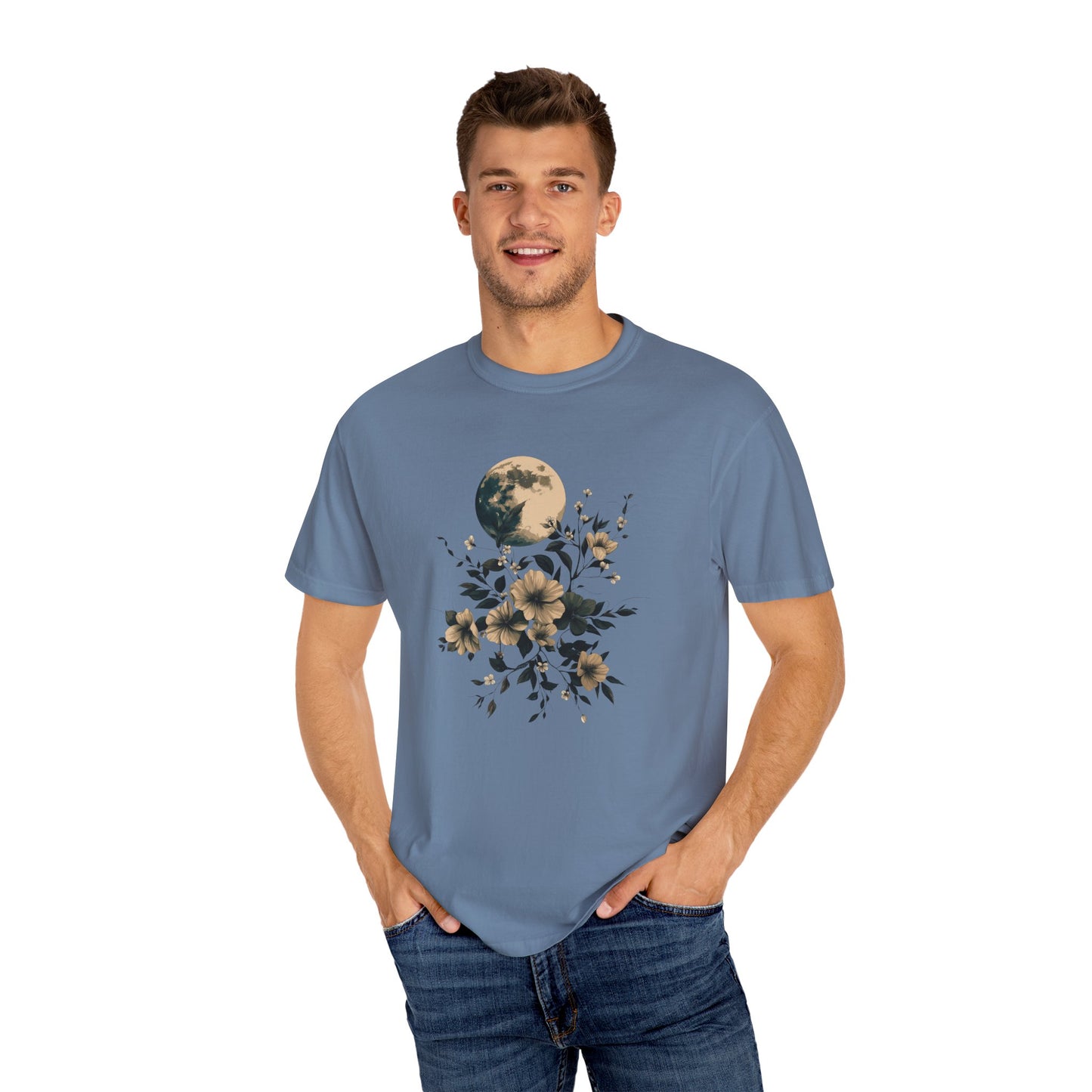 Full Moon & Floral Watercolor T-Shirt