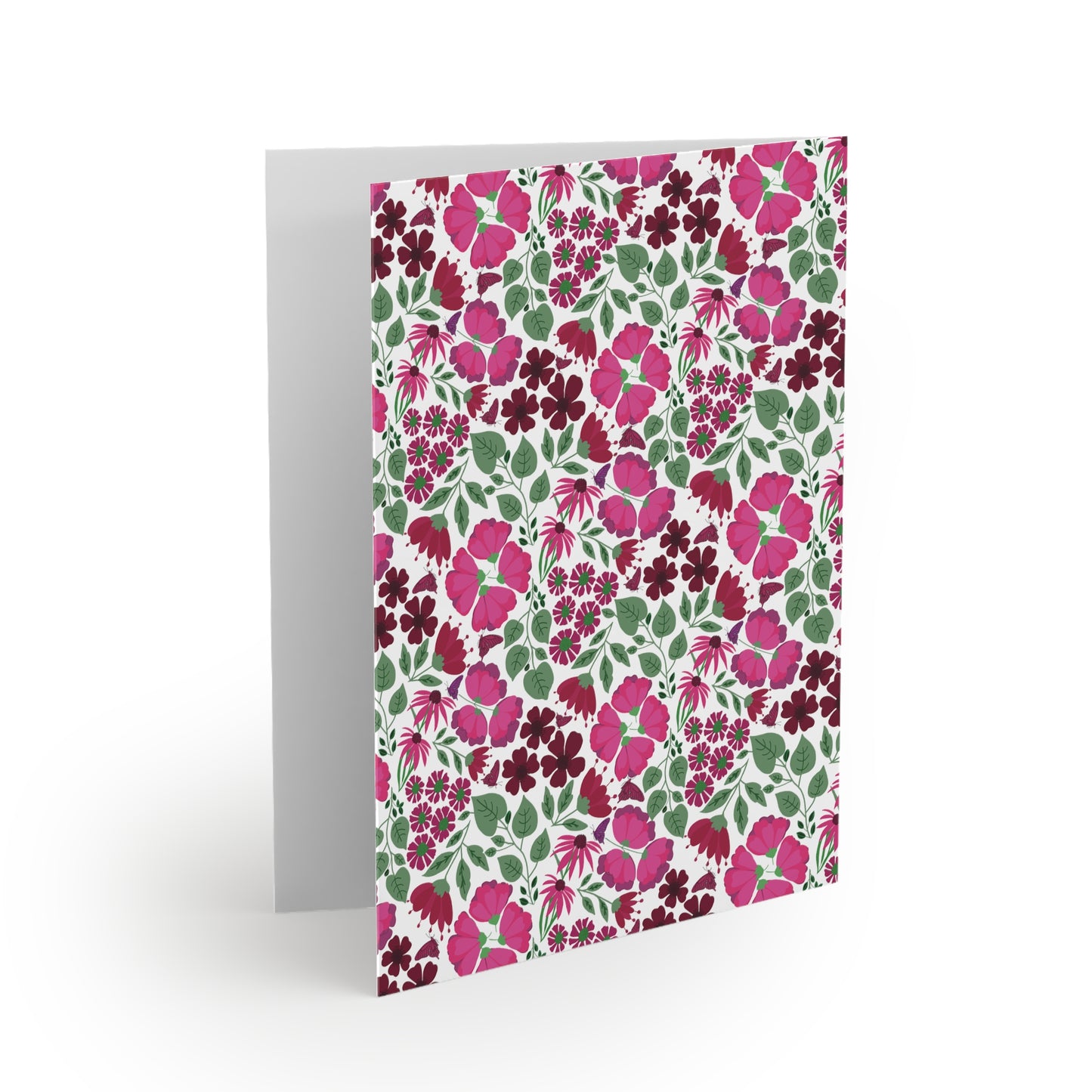 Floral Greeting Cards — Pack of 8/16/24 showcasing a vibrant floral pattern with bright blossoms and green leaves on a matte-finish card, embodying FireBrook Essentials' joyful, uplifting design ethos.