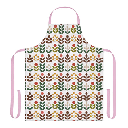 Flower Pattern Apron with pink straps, showcasing vibrant floral design on polyester canvas. Comfortable and stylish for cooking or crafting, embodying FireBrook Essentials' uplifting and joyful approach to functional apparel.