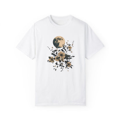 T-shirt aquarelle pleine lune et fleurs – T-shirt nature d'inspiration bohème