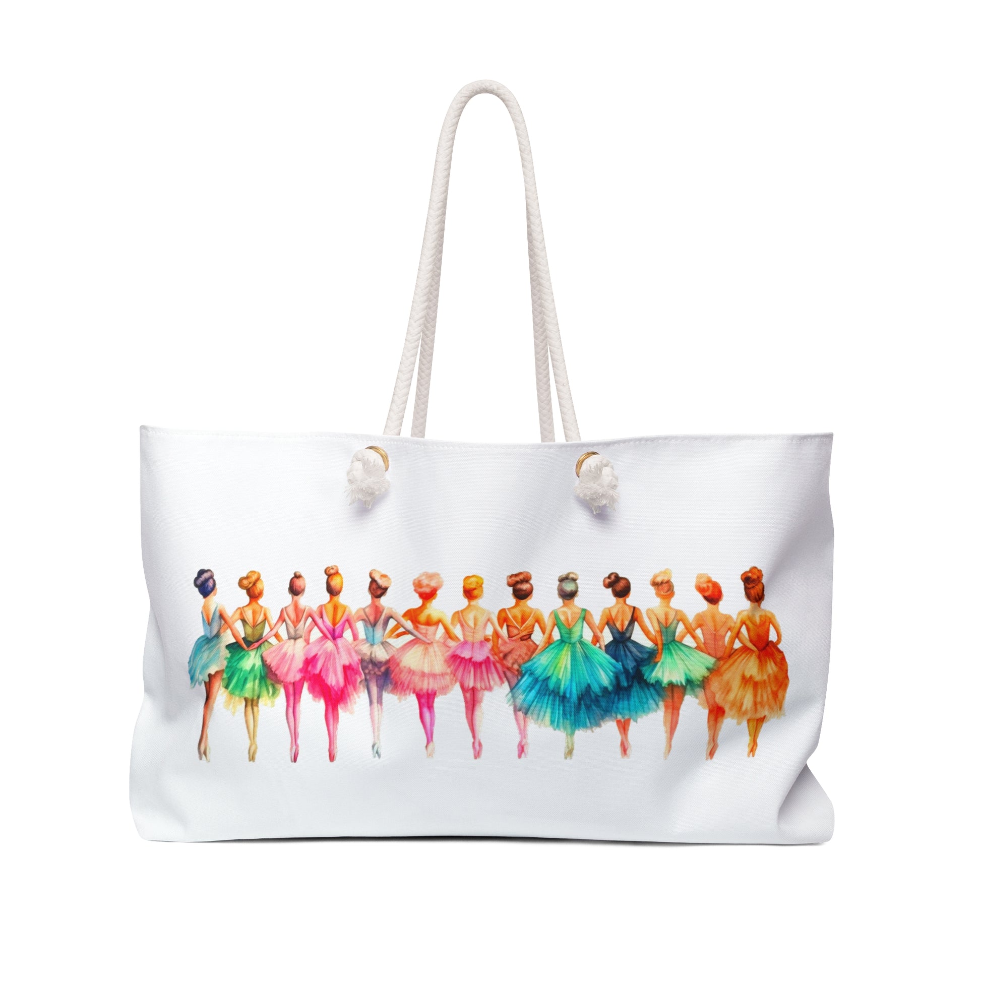 Weekender Bag - Ballet Girls Design features a charming close-up of ballerina dresses, accentuating its elegant, dance-inspired theme, perfect for ballet lovers and stylish weekend getaways.