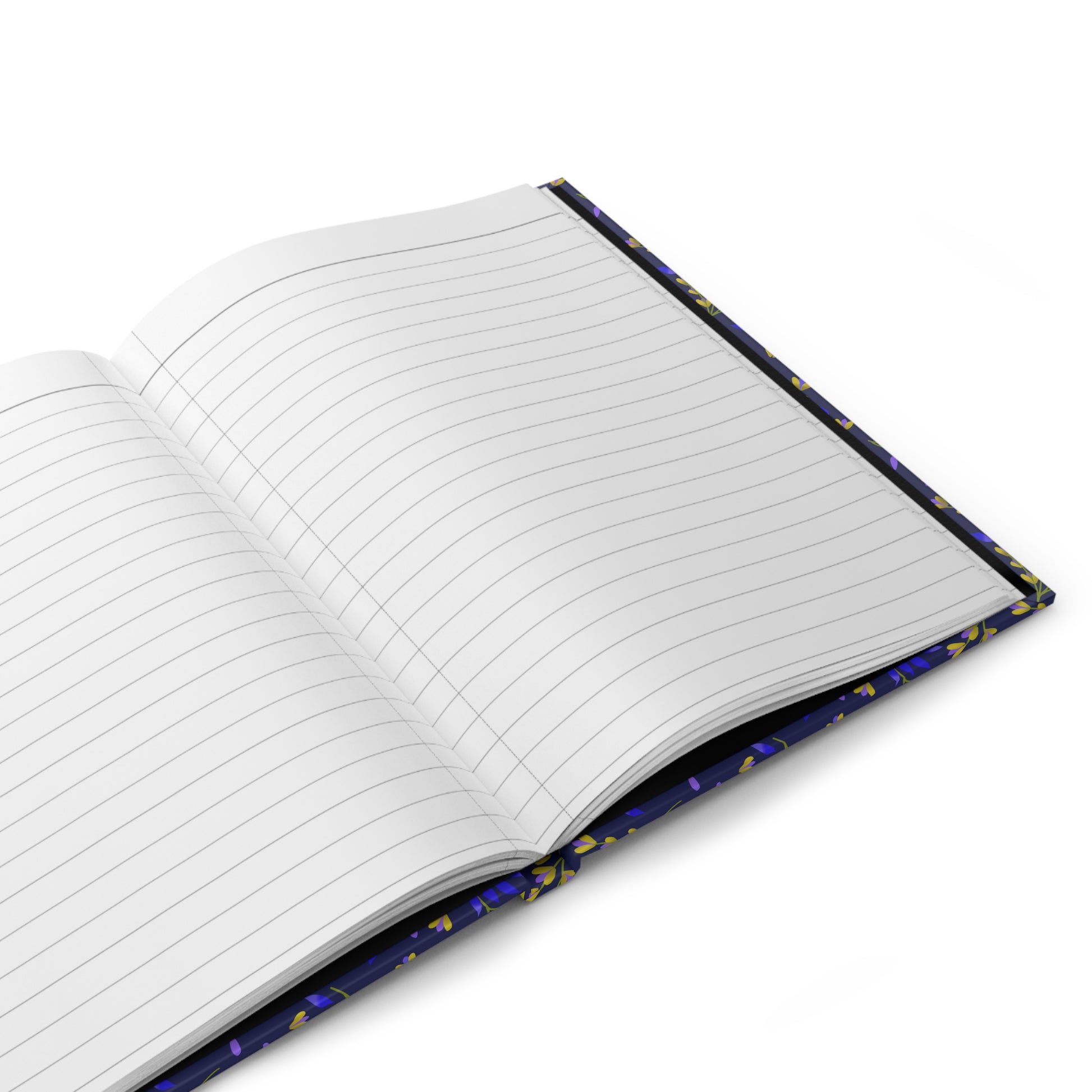 HARDCOVER JOURNAL, MATTE, RULED, 5X7, SEWN BIND, CLEAN-TEAR PAGES – EVENING BRANCHES features a navy or black cover with a floral pattern and 150 lined pages, ideal for writing.
