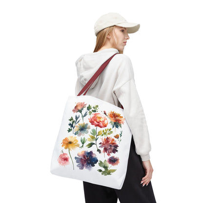 Watercolor Floral Tote Bag: A stylish, durable tote featuring a vibrant floral print, perfect for daily use and embodying FireBrook Essentials' uplifting design spirit.