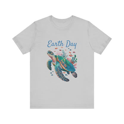 Earth Day Turtle Bella+Canvas Unisex T-Shirt featuring a serene turtle and fish design, ideal for nature enthusiasts and eco-friendly fashion from FireBrook Essentials.