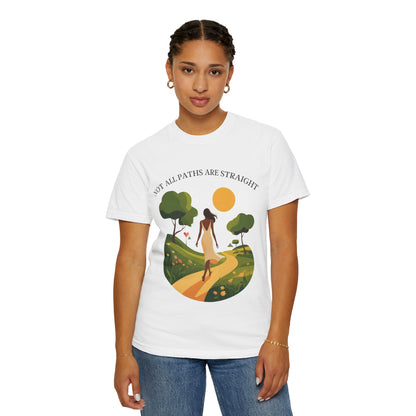 Inspirational Message T-Shirt featuring a woman wearing it, showcasing a relaxed fit and crew neckline, perfect for casual outings and daily wear.