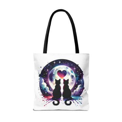 Copy of Cat Lovers Under the Moon Tote Bag with durable polyester body and reinforced handles, perfect for carrying essentials. Ideal for cat enthusiasts seeking a quirky, stylish accessory from FireBrook Essentials.