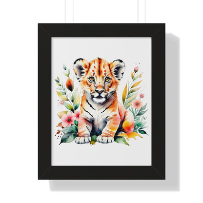 Whimsical Baby Tiger Wall Art featuring a playful tiger cub in a detailed illustration, perfect for nurseries or children's rooms. Ideal for adding charm and delight to any space.